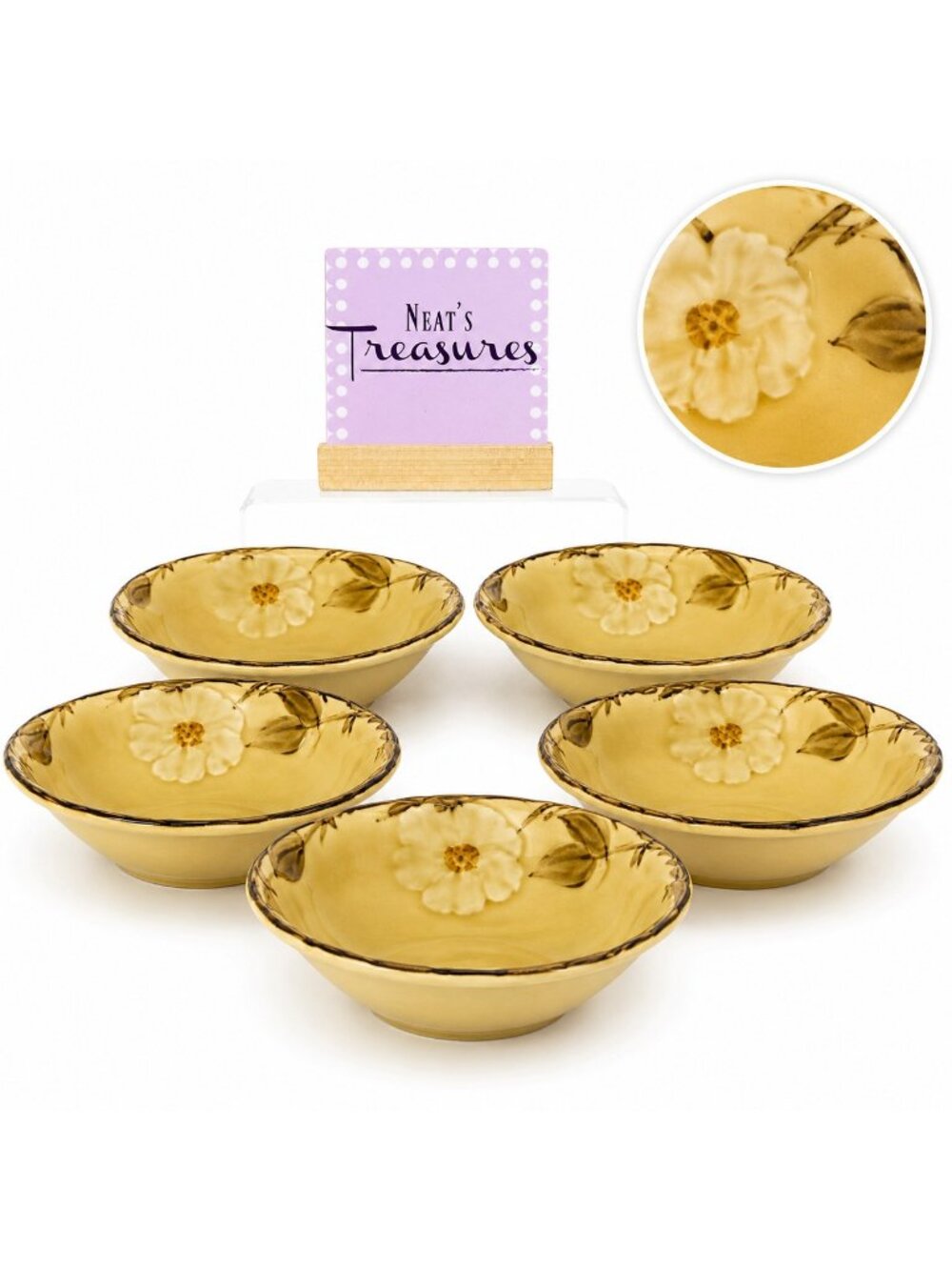 Franciscan CAFE ROYAL Embossed Flower Brown Leave Earthenware Cereal Bowls Set 5